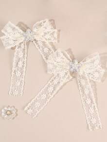 2 sztuki białych spinek do włosów z perłami i kwiatami dla dziewczynek, perłowe spinki do włosów z siateczki, modne spinki krokodylkowe, akcesoria do włosów dla dziewczynek, wiosenne prezenty - Biały - Zobacz 9