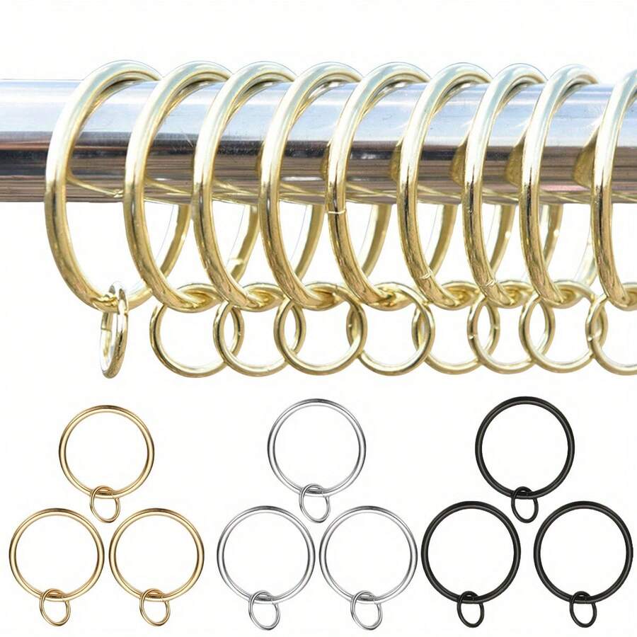10Pcs/30Pcs/50Pcs (1.45 Inch/3.7cm) Curtain Rings With Eyelets - Metal Curtain Rings, Hanging Rings And Curtain Hooks, Living Room Curtain Rod Sliders, Bathroom Shower Curtain Rod Hooks Rings (Gold, Black, Silver) - Multicolor - View 1