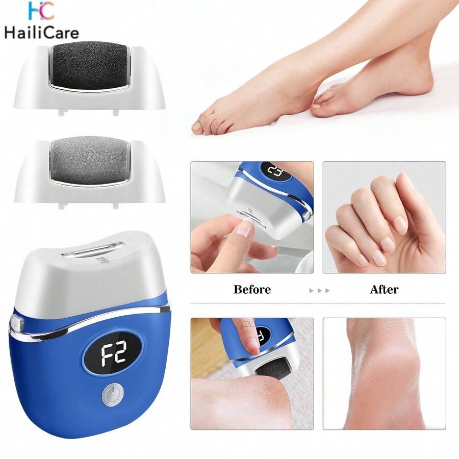 Hailicare 二合一电动修甲修脚工具，蓝色 - 电动指甲钳+磨脚器，两档速度调节，双刀头，5V 500mAh 可充电锂电池，便携式个人护理设备 - 藍色 - 查看 1