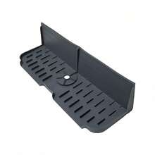 Sink Splash Guard Behind Faucet, Silicone Sink Faucet Drying Mat & Dish Soap Sponge Holder, Silicone Kitchen Sink Auto Drain Organizer (Black,Grey) - Multicolor - View 12