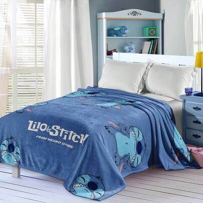 Disney 1pc Cartoon Blue Theme Printed Flannel Blanket - Soft & Comfortable, Suitable For Outdoor, Travel, Camping, Sofa, Bedding - Modern Playful Minimalist Print, All Season Cozy Bedding Accessory, Versatile
