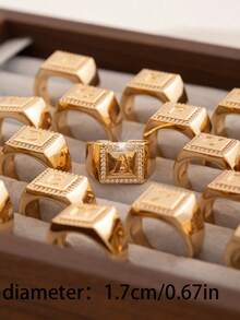 1pc Luxury Style 26 Letter Block Single-Sided Exquisite Cubic Zirconia Embellished Open Ring, Delicate Jewelry Accessory Suitable For Teenagers Daily Wear, 26 Initial Letter Ring Is An Ideal Gift For Friends - Gold - View 2