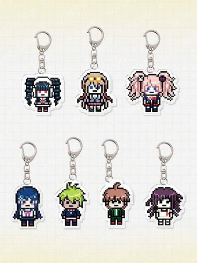 1 stuk acryl sleutelhanger met schattig cartoonfiguurtje in pixelstijl, geschikt als decoratie voor je rugzak, tasaccessoire, portemonneehanger of als cadeau voor vrienden.