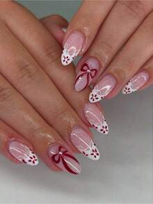 24pcs Almond-Shaped Red French Tip Press-On Nails Almond Perfectly Fits Acrylic Nail Tips Set Includes: 1pc Jelly Gel And 1pc Nail File Easy To Wear French Manicure And Valentine's Day Nail Design Suitable For Women's Daily Work And Parties. Nail Supplies - 多色的 - 查看 3