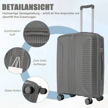 Set di 3 valigie girevoli in PP da 20"/24"/28" - Dimensioni con maniglie laterali, ganci per appendere e piedini di protezione - Serratura combinata integrata (Argento) - Argento + Polipropilene - Visualizzare 5