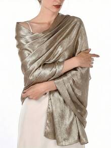 1pc Women's Classic Solid Color Satin Scarf, Bohemian Style Casual Autumn Shawl Sunscreen Headscarf, Suitable For Daily Use - Champagne - View 3