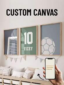3pcs Personalized Name Canvas Poster Wall Art, Customized Football Theme Prints, Football Goal Number Name Decor, Sports Theme Room Decoration, Home Office Wall Art - Multicolor - View 11