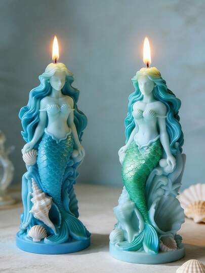 1pc 3D Mermaid Princess Silicone Mold Conch Shell Relief Exquisite Details For Candle Soap Resin Clay Gypsum DIY Ocean Theme Home Decor Silicone Mold Valentine's Day Wedding Mother's Day Gift For Women