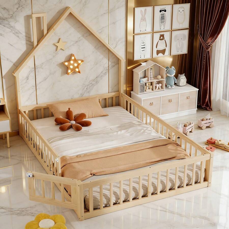 Kids Bed Frames, Headboards & Footboards - Natural + Pine + 140cm*200cm - View 1
