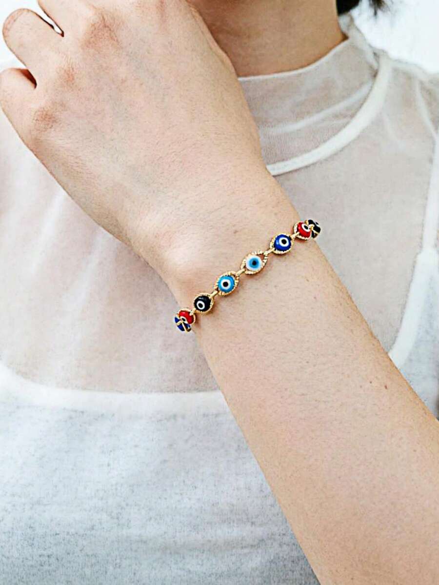 1 pièce Bracelet vintage polyvalent exagéré à l'œil de démon coloré de style hip-hop américain (style et couleur aléatoires, selon l'article réel) - couleur - Voir 1