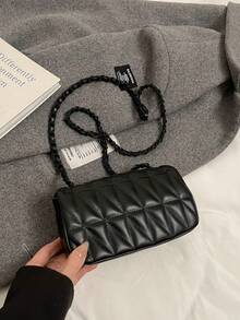 Mini New Rhombus Chain Handbag, Minimalist Design Crossbody Bag, Commuting Shoulder Bag - Black - View 8