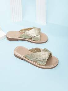 Girls' Casual Minimalist Flat Slide Sandals, Vacation Style - Gold - View 2