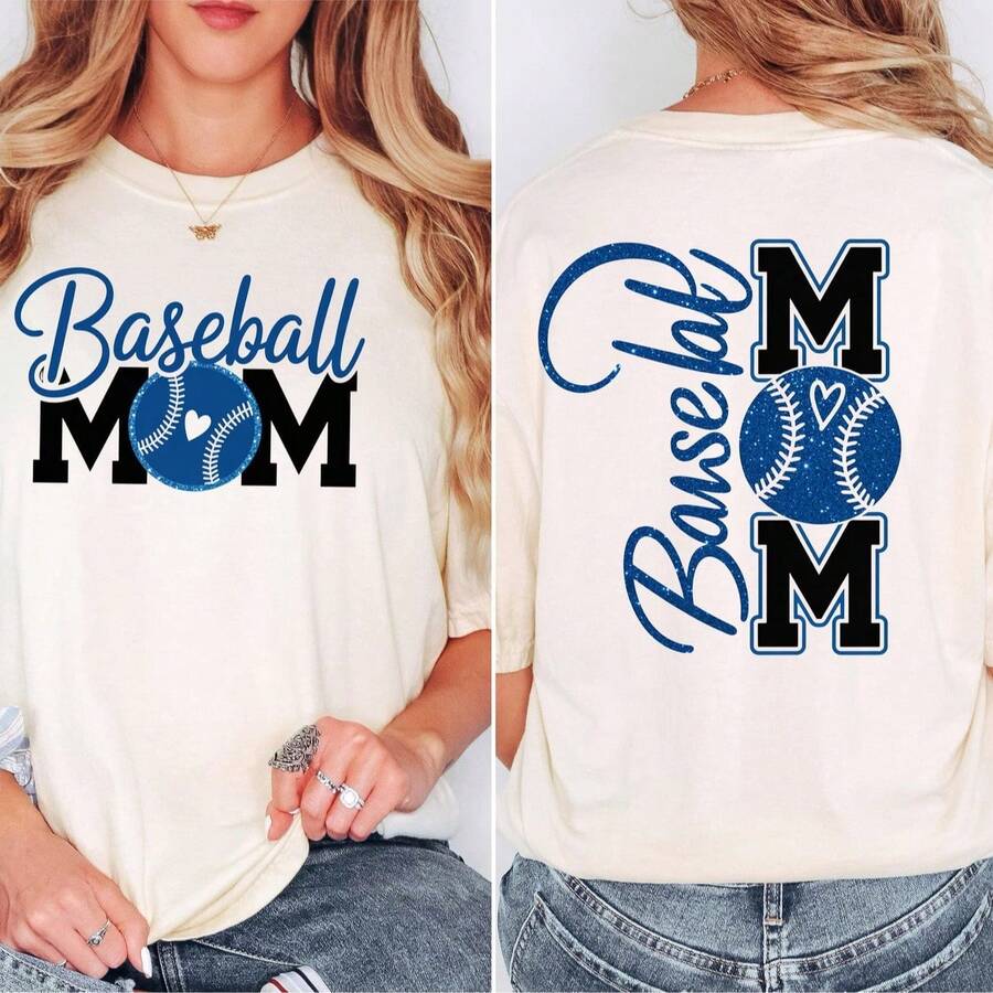 Camiseta de mamá de béisbol, camiseta de mamá de béisbol, camiseta de mamá de deportes del día del juego, regalo de temporada de béisbol, camiseta de mamá orgullosa de béisbol, impresión frontal y trasera Mamá Camiseta de algodón puro de alta calidad de 220 g con impresión minimalista, tela suave y transpirable, cómoda y holgada, adecuada para uso diario, adecuada para uso casual de oficina, apariencia diaria de primavera y verano, diseño elegante y juvenil Ropa de hombre - Negro - Ver 1