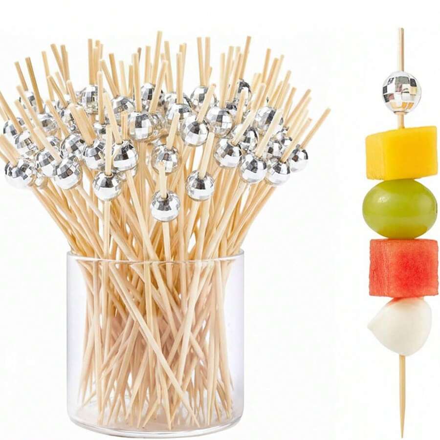 200/100/50/30 que tăm tre màu bạc, tăm cocktail bạc kiểu disco, tăm cupcake bạc thập niên 70 dài 4,72 inch, tăm xiên đồ uống khai vị, tăm xiên thức ăn, thích hợp cho đồ uống, trái cây, thực phẩm, khay đồ nguội, Giáng sinh, đám cưới, tiệc nướng BBQ.