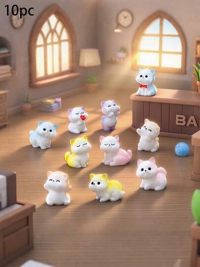 10pcs Cute Mini Cat Resin Figurines, Micro Landscape DIY Decor Accessories, Desk, Car, Room Corner Ornaments, Soft & Healing Pet Shapes, Create Warm Atmosphere, Suitable For Personalized Miniature Scenes, Bring Gentle Joy And Comfort To Your Daily Life