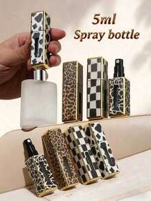 Leopard Print Square Perfume Refill Bottle, Portable Refillable Perfume Spray Bottle With Leopard And Floral Pattern, Mini Travel Spray Bottle. Portable Travel Refillable Perfume Bottle, Square Decanting Bottle, Spray Bottle. Reusable. Liquid Separation Bottle - Multicolor - View 1