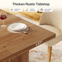 LITTLE TREE 160cm Farmhouse Rectangular Dining Table, 4-6 Seater Wooden Kitchen Table With Large Tabletop & Heavy Duty Legs For Home Dining Room - Light Brown - View 7