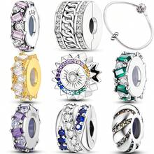 1 Pc Fashion Multi Element Sparkling Beads Dangle Charm Silver Plated Fit Bracelet Necklace DIY Holiday Gift - Multicolor - View 1