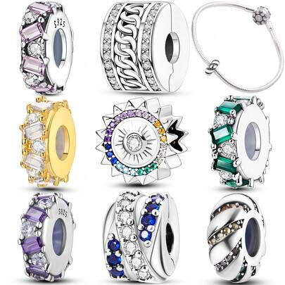 1 Pc Fashion Multi Element Sparkling Beads Dangle Charm Silver Plated Fit Bracelet Necklace DIY Holiday Gift