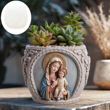1pc Virgin Mary Hold Jesus Relief Succulent Plant Flowerpot Silicone Mold Goddess Mary Jesus Relief Resin Plaster Flowerpot Mold Elegant Goddess Relief Cement Concrete Flowerpot Mold Virgin Mary Relief Crafts Mold - A - View 2