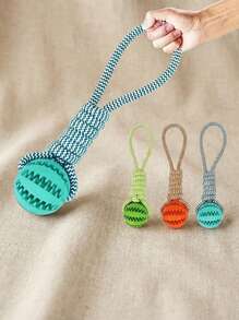PETSIN 1入組狗狗編織繩結玩具球，帶手柄，堅固耐咬的玩具球，適用於咀嚼訓練，拉扯玩具，接力賽玩具，擲取玩具 - 彩色 - 查看 3