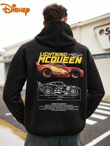 Disney Men's Casual Hoodie, Lightning McQueen "Think Fast" Print, Dynamic Racing Design, Relaxed Fit, Ideal For Energetic Style & Daily Activities - Black - View 3