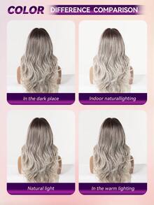 Ash Grey Ombre Body Wave Wig For Women, 22 Inch Machine Made Synthetic Wig With Bangs Heat Resistant - Grey - View 9
