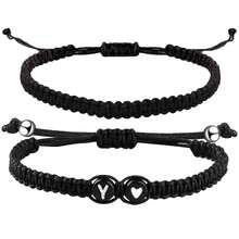 2件套黑白心形26字母编织手链，简约百搭爱心手链套装 - 黑色 - 查看 17