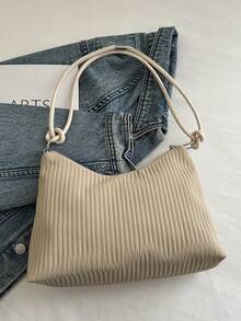 2025 New Arrival Casual Large Capacity Crease Striped Fresh Commuting Solid Color Shoulder Underarm Handbag - Khaki - View 8