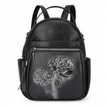Backpack Purse For Women, Rose-Embossed Faux Leather Small Backpack, Multifunctional Travel Backpack, High-Quality Design Storage School Bag, For School Commuting, Travel And Hiking - Black - View 7