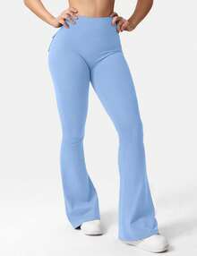 VOYJOY Flare Leggings With Pockets For Women Brittany Leggings Workout Leggings For Women Butt Lifting Gym Yoga Leggings Y2K Summer Clothes For Women - 淺藍 - 查看 7