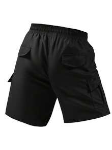 4-Pack Men's Cargo Shorts With Multi-Pocket Design. Loose-Fitting, Non-Stretch, Solid Color. Suitable For Casual Wear And Summer Casual Shorts. - 黑色+藍色+卡其色+灰色 - 查看 4
