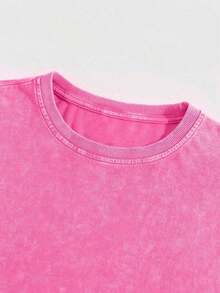 Summer TopsHalloween Retro Washed T-Shirt Scream Ghostface Heart Hands Graphic Tees Water Washing Print T-Shirt, Vintage T-Shirt,Short Sleeves Crew Ne - 玫紅色 - 查看 3