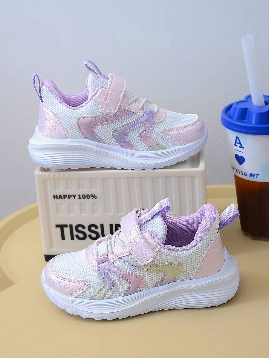 1 Pair Fashionable, Comfortable And Lightweight Spring Children's Sports Shoes. Summer Breathable Mesh Hollow Out Big Kids Running Shoes. Students' Daily Wear Anti-Slip Durable EVA Outsole. Molded Insole, Stable Fit, Soft Glossy Sole, Suitable For Daily Wear And Running. - Màu tím - Xem 1