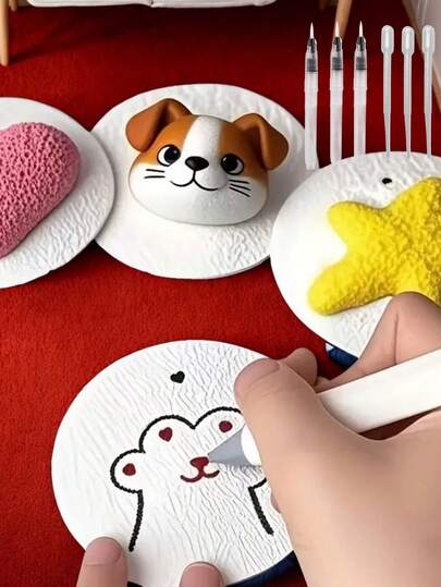 20PCS Wood Pulp Sponge Painting Set, 3D Round Water-Expandable Painting Compressed Wood Pulp Sponges, Foaming Texture Paper, DIY Handcraft Toy (10 Wood Pulp Sponges, 5 Droppers, 5 Brushes)