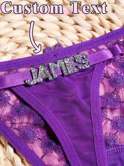 Personalized Thong With Rhinestone Words Custom Name Sexy Lace Underwear For Women Funny Crystal Letter G-String Panties Bikini T-Back Personalized Gift For Girlfriend Wife Romantic Anniversary Birthday Valentine's Day Bridal Shower Honeymoon