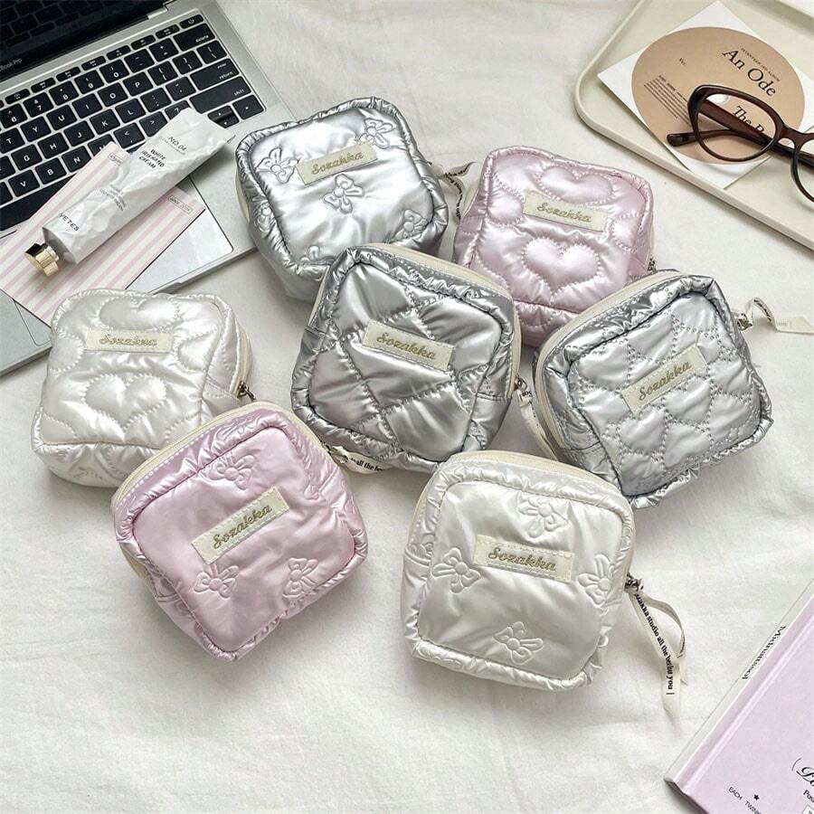 1 chiếc túi đựng băng vệ sinh hình trái tim bằng da PU dành cho nữ, túi trang điểm mini di động tiện dụng cho học sinh và sử dụng hàng ngày, ngăn kín đáo để đựng băng vệ sinh, tampon, tai nghe, son môi, chìa khóa, túi đa năng với thiết kế hình trái tim dễ thương, phù hợp cho trường học, văn phòng, du lịch, hoạt động ngoài trời. - Nhiều màu - Xem 1
