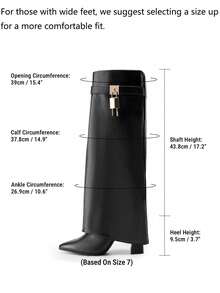 Women's High Heel Knee-High Boots Fold Over Cuff Padlock Pointed Toe Side Zipper Y2K Fashion Party Festival Tall Boots  Shoes - 黑色 - 查看 4