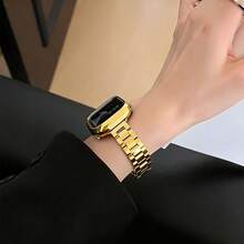 1pc Compatible With Apple Watch Band, Adjustable Stainless Steel Strap, Suitable For Watch Ultra 3 2 1 SE S10 S9 S8 S7 S6 S5 S4 S3 S2 S1 Series, Fashionable Unisex Replacement Smartwatch Watch Strap, 38mm 40mm 41mm 42mm 44mm 45mm 49mm 46mm (Watch Not Included) - Gold - View 3