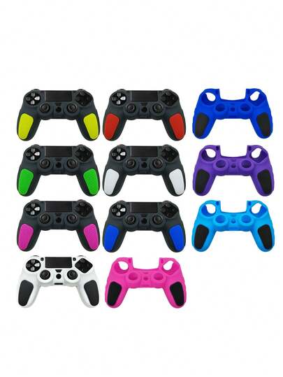1个PlayStation 4手柄保护套，硅胶加厚，双色设计，防摔防滑防刮防汗，提升游戏手感