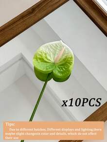 3/5/10支装仿真绿白天堂鸟百合，仿真红火焰百合，适用于家居装饰、婚礼装饰、人造花卉、婚礼用品、派对用品、室内装饰、办公室、酒店、家居桌面装饰、室内装饰 - 綠白 - 查看 10