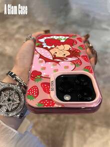 1 Piece IMD Pink Strawberry And  Girl Graphiccartoon Phone Case: Sweet Cool Style. Vibrant Pink, Shock-Absorbent, Compatible With IPhone16 Pro Max, 15/14 Plus, 13, 12, 11, 17,Waterproof, Shockproof, And Scratchproof Perfect Gift For New Year/Valentine's Day, Family/Friends/Lovers - 粉紅色1 - 查看 4