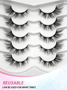 ENCHUW 5 pares de pestañas postizas naturales, suaves y esponjosas con rizado 3D, adecuadas para uso diario, citas y fiestas - Negro - Ver 5