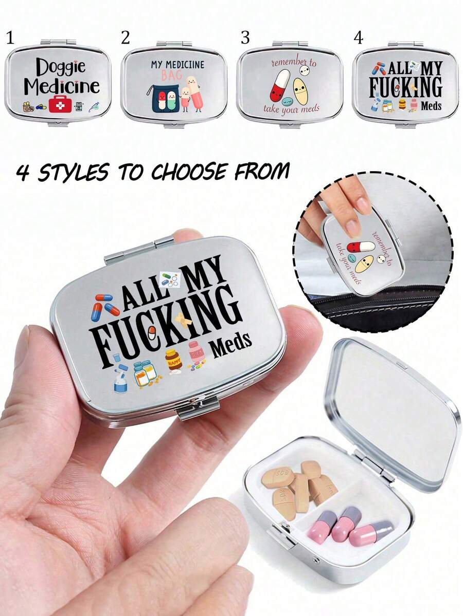 药丸图案药盒,药丸字母图案,便携式药品收纳盒,迷你金属收纳盒,便携式珠宝药盒,个性化创意礼物,领结,护士帽,药瓶图案,适合旅行、户外活动、放入包袋、口袋,可用作婚礼礼物、礼品和接待装饰,独特的装饰旅行收纳盒设计,母亲节礼物,送给朋友的礼物,护士礼物 - 彩色 - 查看 1