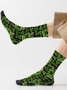 1 Pair 360 Men's Socks – Fun All-Over Print Featuring Bottle, Skull, Leaves,Soft, Comfortable, And Highly Elastic, These Fashionable Casual Streetwear Hip-Hop 360 Socks Are Perfect As Compression Gear, Valentine's Day Socks, Or Loose Maternity Socks. - Multicolor - View 5