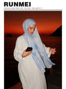 1条新款流行水彩印花优雅穆斯林渐变大理石纹围巾，柔软面料，多功能防晒防风围巾，适合日常生活/节日派对/宴会，可作为阿巴雅长袍配饰 - 淺藍色 - 查看 4