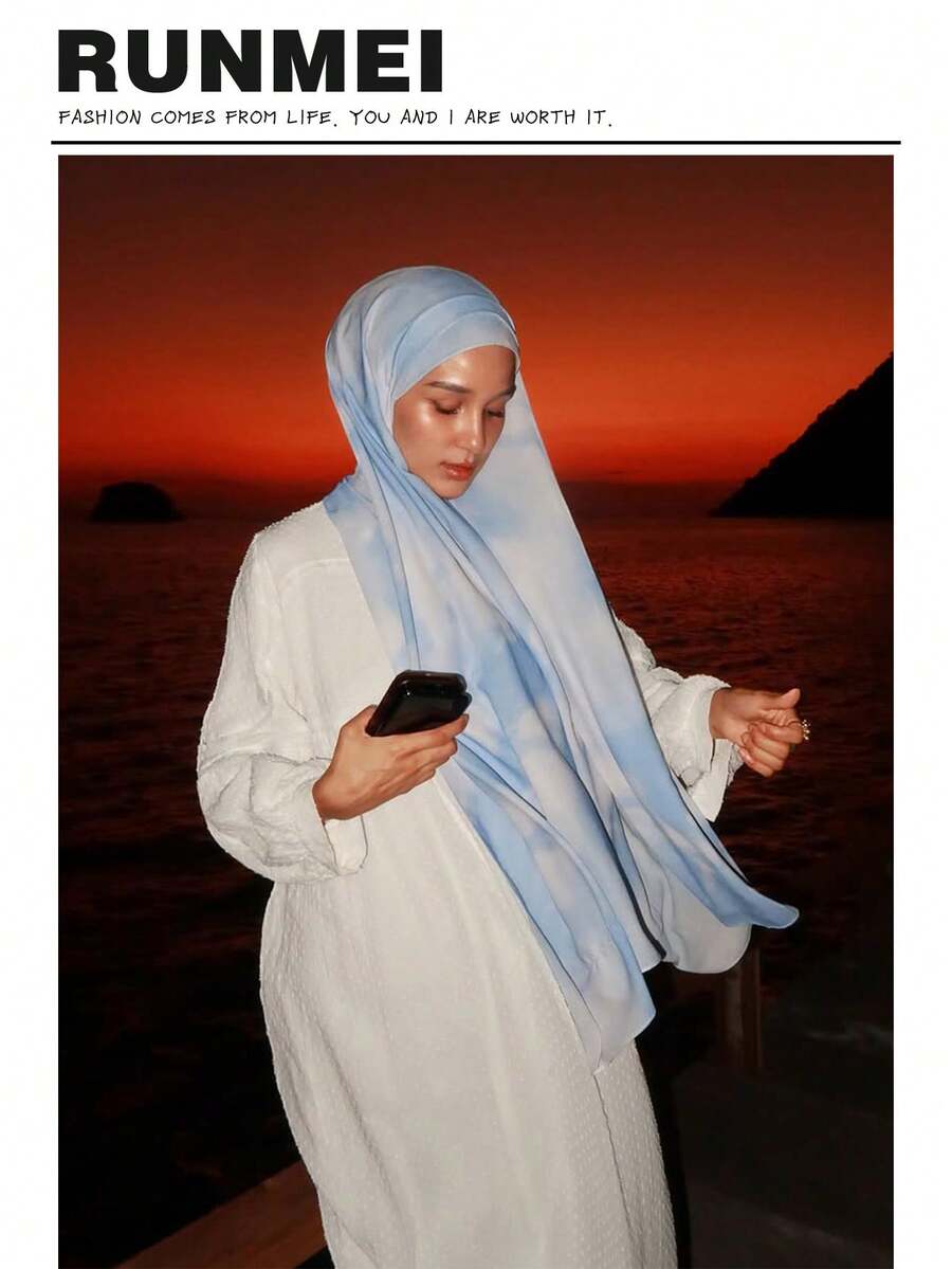 1 chiếc khăn choàng Hồi giáo in họa tiết màu nước mới, kiểu dáng thanh lịch, chất liệu mềm mại, đa chức năng, chống nắng và chắn gió, phù hợp cho sinh hoạt hàng ngày/tiệc tùng/phụ kiện Abaya.