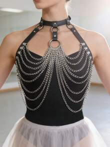 1件装女士PU皮革身体束缚带腰带吊带紧身安全带朋克胸腰带角色扮演派对服装 - 黑色LB-456 - 查看 2