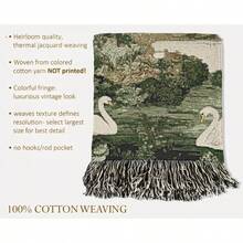 Swan Lake Woven Tapestry Romantic Verdure Cotton Wall Hanging French Country Vintage Garden Scene European Landscape Textile Art Blanket - A - 查看 3