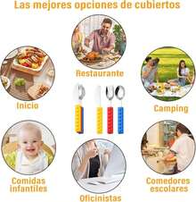 cubiertos para nios 6 piezas,Fabricado en acero inoxidable y silicona de grado alimenticio,Con caja de almacenamientoAdecuado para viajes, escuela, trabajo, picnic, campamentos y uso doméstico - Blanco - Ver 6